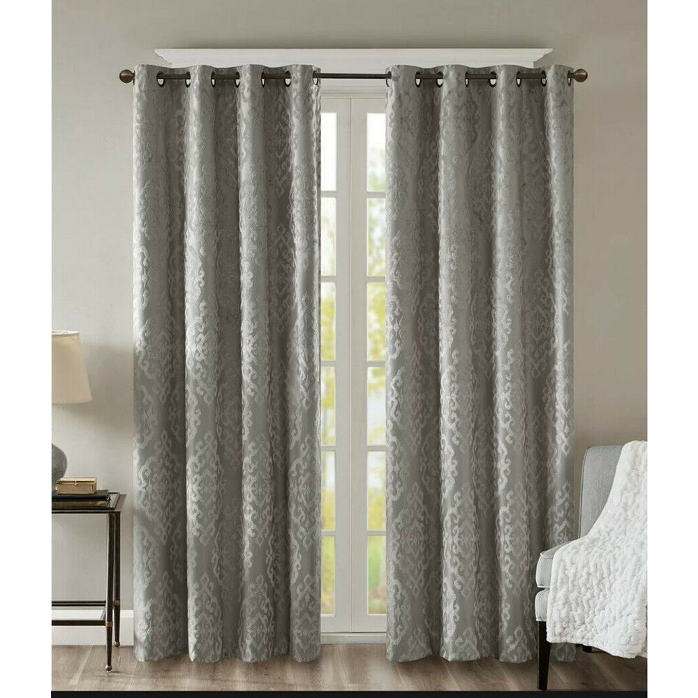 Sun Smart Mirage 50" x 84" Grey Damask Total Blackout Curtain Panel single one